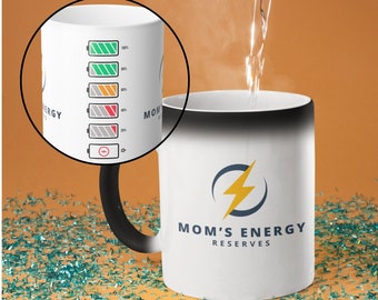 Color Changing Mom Mug, Unique Mother's Day or Birthday Gift for Coffee Lovers, Magic Heat Sensitive, Mom's Energy Reserves Coffee Mug, 11oz