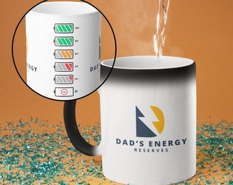 Color Changing Dad Mug, Unique Father's Day or Birthday Gift for Coffee Lovers, Magic Heat Sensitive, Dad's Energy Reserves Coffee Mug, 11oz