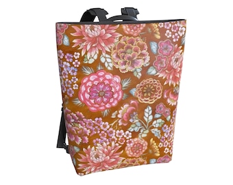 Japanese Floral Vegan Leather Backpack, Watercolor Flower Print Bag, Aesthetic Travel Backpack, Pastel Purse, Gift for Her, Work or School