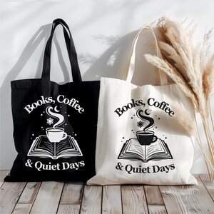 Sacola de livros e café - Presente para amantes de livros, bolsa para amantes de café, presentes para leitores ávidos, bolsa de leitura, bolsa literária, bolsa de lona para livros, presente para professores