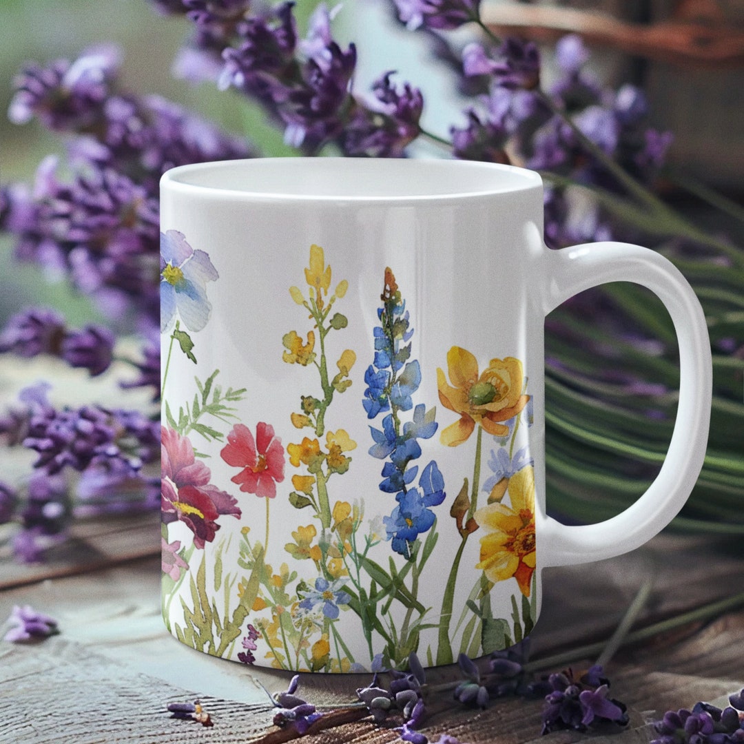 Boho Wildflower Cottagecore Coffee Mug, Watercolor Wildflower Meadow ...