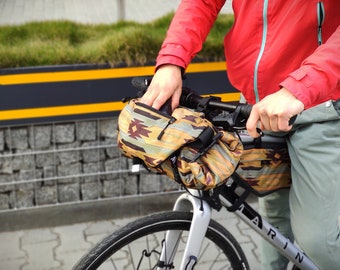 Limited. Set of 3 bags. Handlebar,frame bags and hip pack packs for bicycle travel. Ethno style.