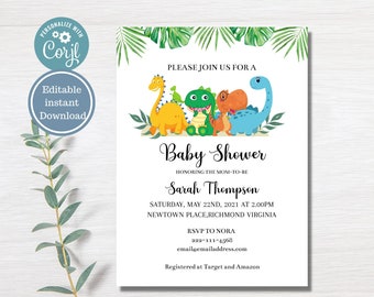 Dinosaur Baby Shower Invitation, Dinosaur Baby Shower, Editable Dinosaur Baby Shower Invite, Dinosaur Theme Shower, Instant Download