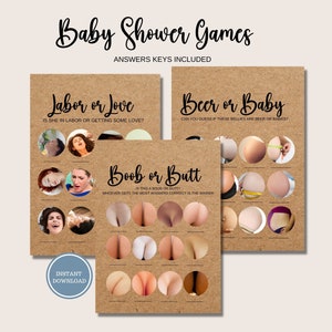 Funny Baby Shower Game Bundle, Modern Baby Shower Games, Boob or Butt, Beer or Baby shower Games, Baby shower games, Instant Download,