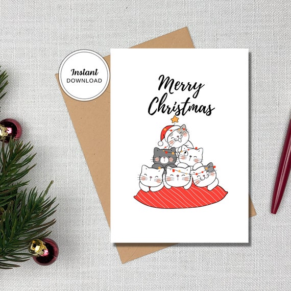 Merry Catmas Christmas Card, Cat Lovers Christmas Card, Merry Christmas card, Holiday greeting card, Merry Christmas, INSTANT DOWNLOAD Il_570xn