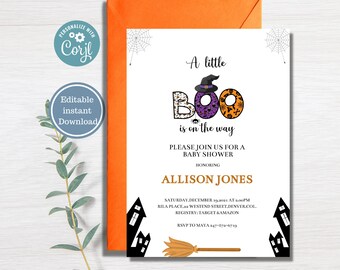 Halloween Baby Shower Invitation,Fall Baby Shower Shower Invitation, Pumpkin Baby Shower Invitation ,  Editable Template Instant Download