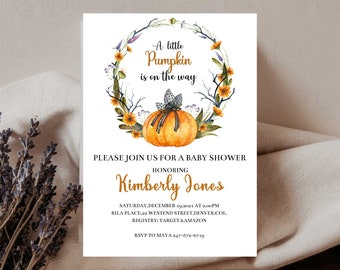 Pumpkin Baby Shower Invitation, Fall Baby Shower Shower Invitation, Halloween Baby Shower Invitation,  Editable Template Instant Download
