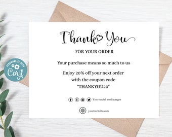Thank You For Your Order Cards, Thank you for your Purchase Cards, Thank You For Business Cards, Order Insert Cards, Discount Thank You Card