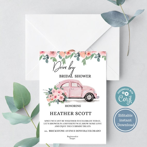 Drive By Bridal Shower Invitation, Blush Bridal Shower invitation