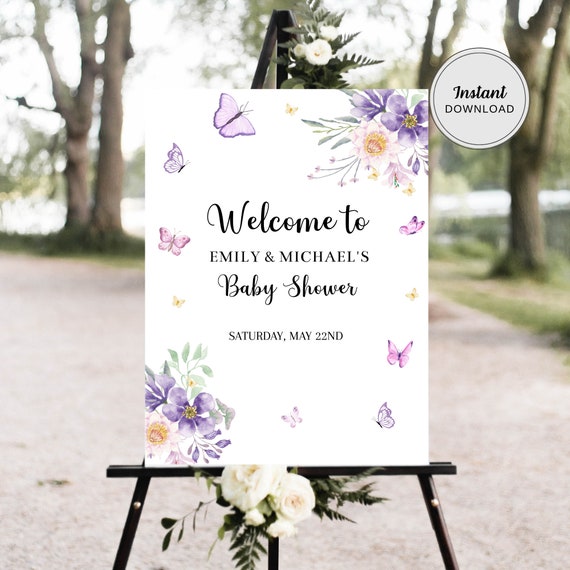 EDITABLE Butterfly Baby Shower Sign Floral Baby Etsy