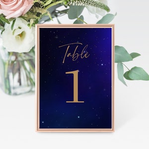Celestial Table Numbers Sign Template, Starry Night Wedding Invitation, Celestial Wedding Invitation,  Wedding Table Number Signs, 022