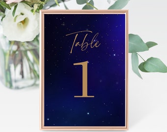 Celestial Table Numbers Sign Template, Starry Night Wedding Invitation, Celestial Wedding Invitation,  Wedding Table Number Signs, 022