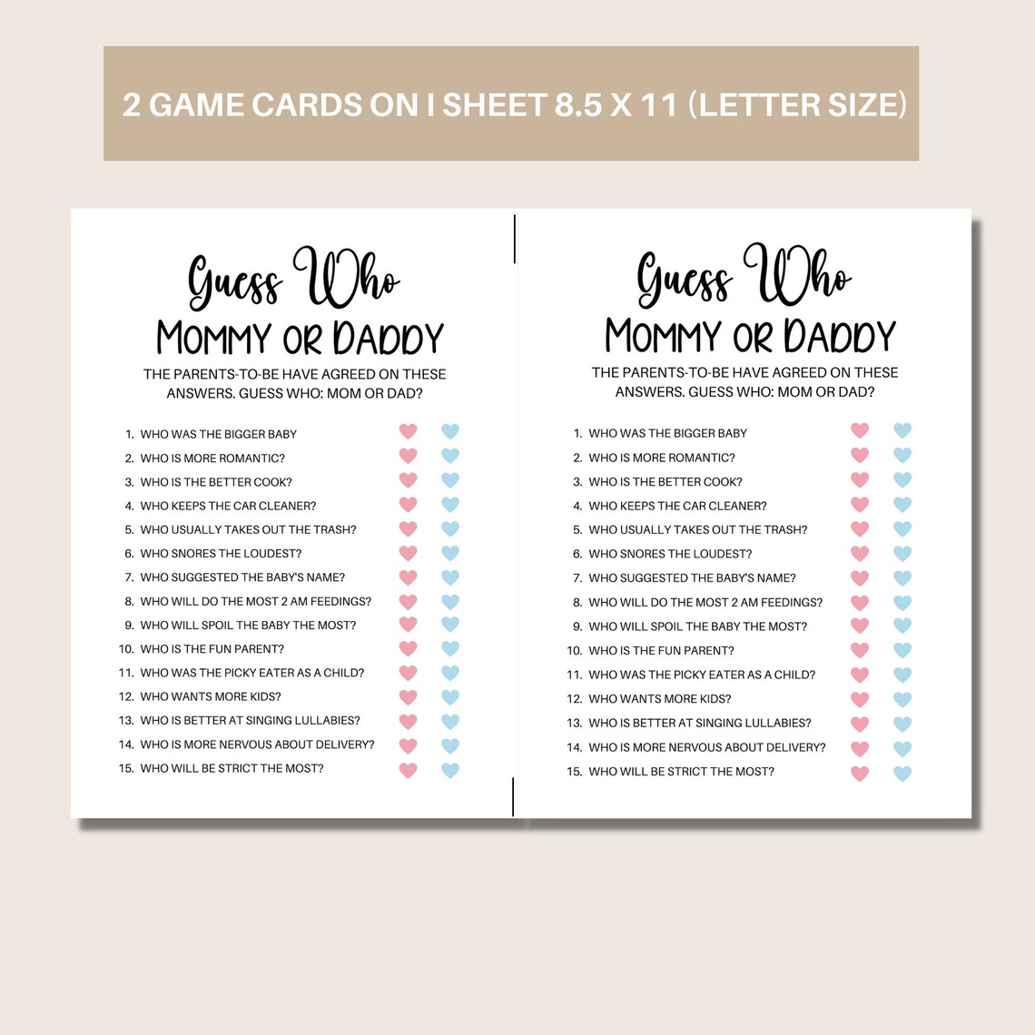 Guess Who Baby Game Mom or Dad Mommy or Daddy Guess Who Baby - Etsy