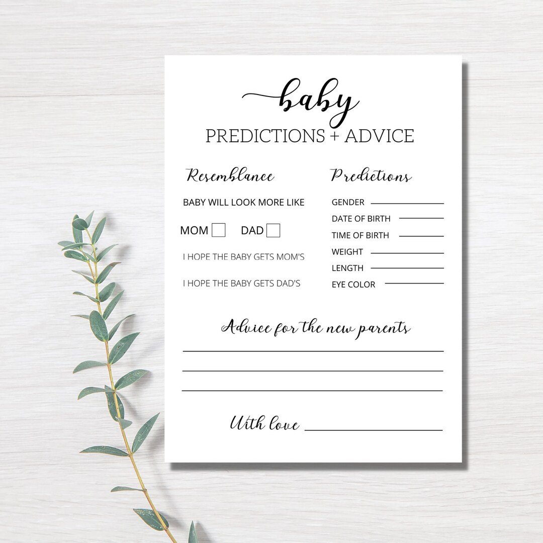 Baby Predictions and Advice Cards, Baby Shower Games, Baby Shower
