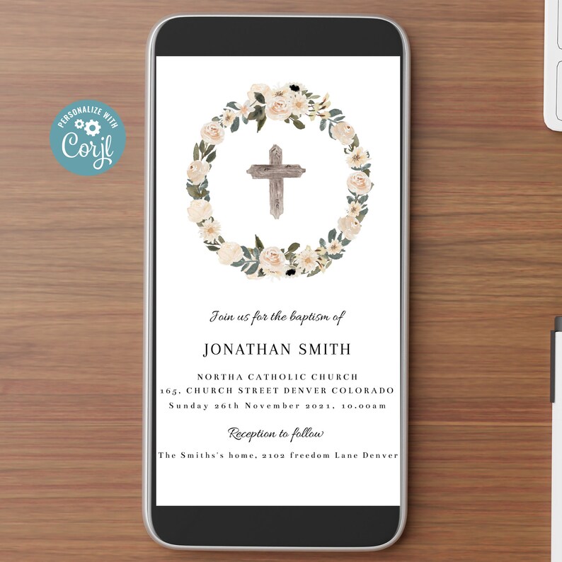 Digital Christening Invitation , Electronic Baptism Invitation