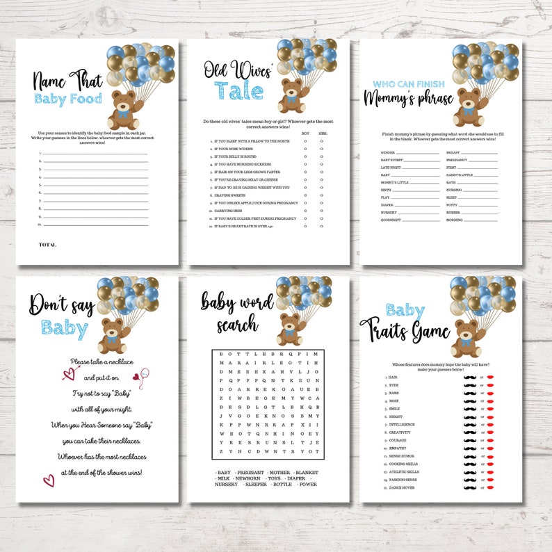 Teddy Bear Baby Shower Games, Boy Baby Shower Game Bundle,bear Baby