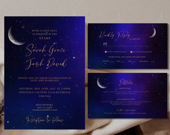 Starry Night Wedding Invitation, Celestial Wedding Invitation, Written in the Stars Wedding Invitation Suite, Wedding invitation Bundle, 022