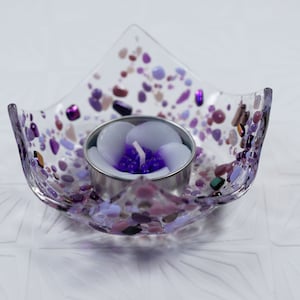 Purple Fused Glass Candle Holder, Tealight Holder, Trinket Dish, Small Bowl, Ring Dish