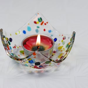 Multi Coloured Fused Glass Candle Holder, Tealight Holder, Trinket Dish, Small Bowl, Ring Dish