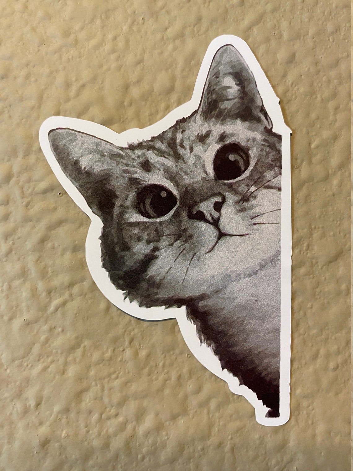 Cat Sticker Kitty Peeking Around Corner Etsy