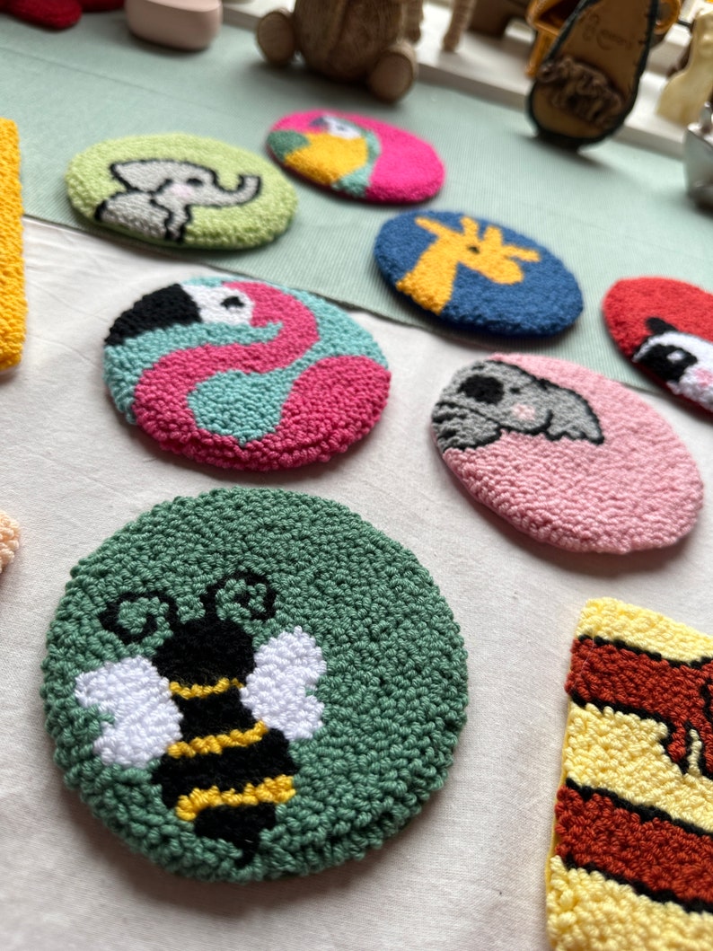Punch Needle Animal Coaster/tufted Drink Coaster /punch Needle Etsy