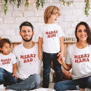 Christmas Matching Family Shirts, Merry Mama and Mini, Merry Dad, Christmas Mommy And Me, Christmas Sibling Tees Family Hippie Christmas