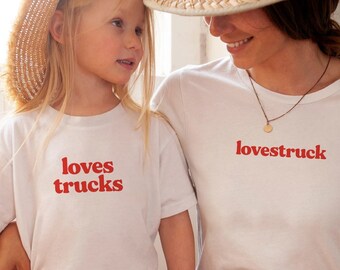 Mom and Son Valentines day shirts, Lovestruck / Loves Trucks Matching Shirts, Mommy and Me shirt for Mum and Baby Mom and Toddler T-Shirts