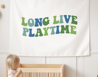 Boys Playroom Wall Decor  Boys Nursery Sign Retro Playroom Banner Kids Room Decor Long Live Play Time Sign Retro Playroom Flag Kids Bedroom