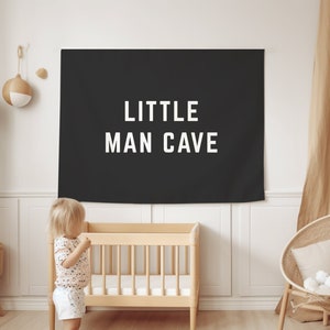 Little Man Cave Banner Boys Room Banner Play Room Wall Decor Playroom Tapestry Boys Nursery Decor Black Toddler Room Sign Boys Bedroom Sign