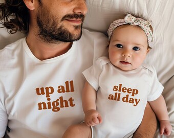 Regalos para papá primerizo Camisetas para toda la noche Camisetas a juego para papá y bebé Camisetas para papá e hija Regalo para el primer día del padre Conjuntos a juego para papá y bebé