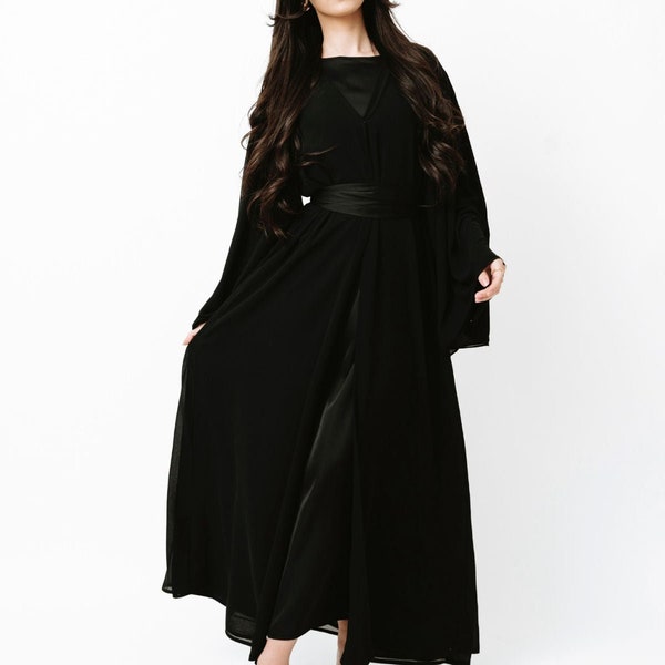 Laila Open Abaya Set - Black