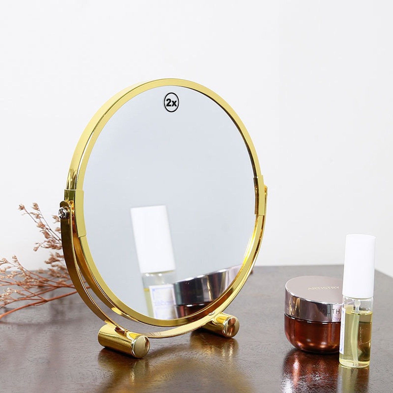 Round Gold Makeup Mirror Etsy
