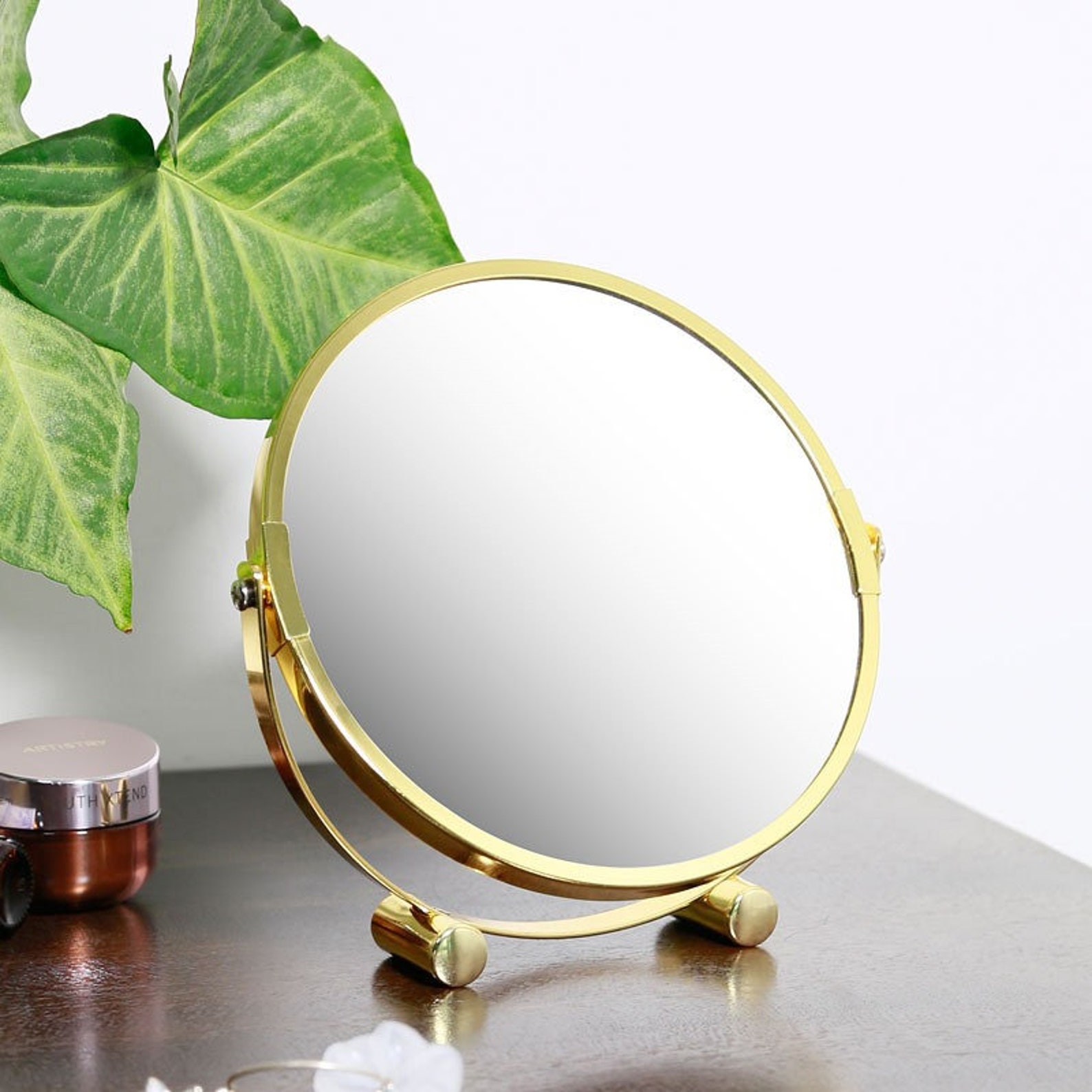 Round Gold Makeup Mirror Etsy