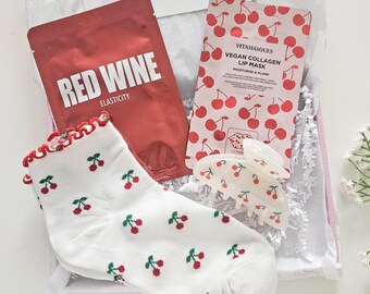 CHERRY PAMPER BOX Spa gift box, pamper hamper for her, summer birthday hamper gift, self care package for her, pick me up, teen gift box