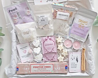 POSITIVE VIBES Birthday gift box for friend, Spiritual Pamper hamper for bestie, Manifestation, Law of attraction gift box, Moon Ritual Kit