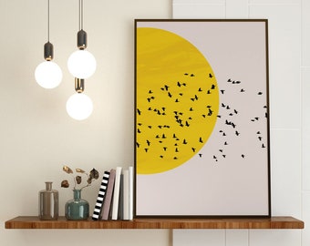 Minimalist Sun poster, Yellow and Black art print poster for modern wall decoration 20X30cm