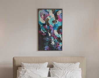 WAVE - Tableau art abstrait fait main personnalisé, Peinture acrylique sur toile verticale, Décoration murale moderne salon ou chambre