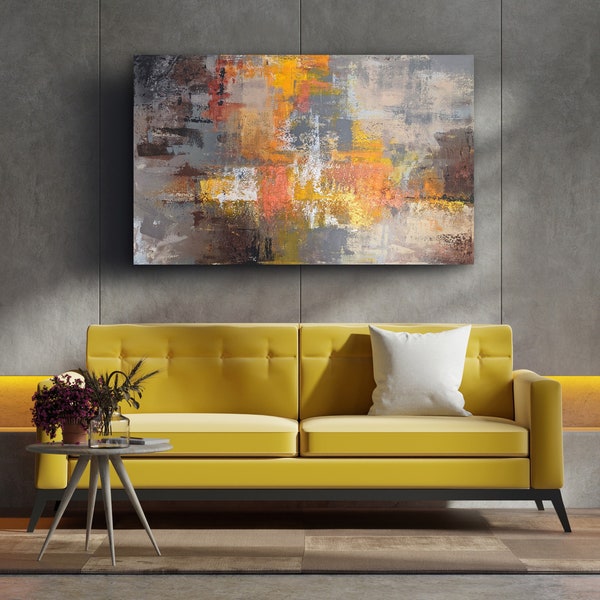 HORIZON - Large modern horizontal painting, Handmade abstract panoramic living room wall painting, XXL personalized painting