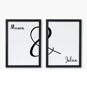 Affiches personnalisées Couple et mariage, Duo de prénoms et esperluette