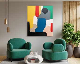 NAPOLI - Modern colorful geometric painting living room or bedroom, Large abstract wall painting, Handmade acrylic on canvas