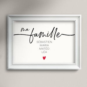 Personalized family poster, Original wedding gift with first names, Wall art