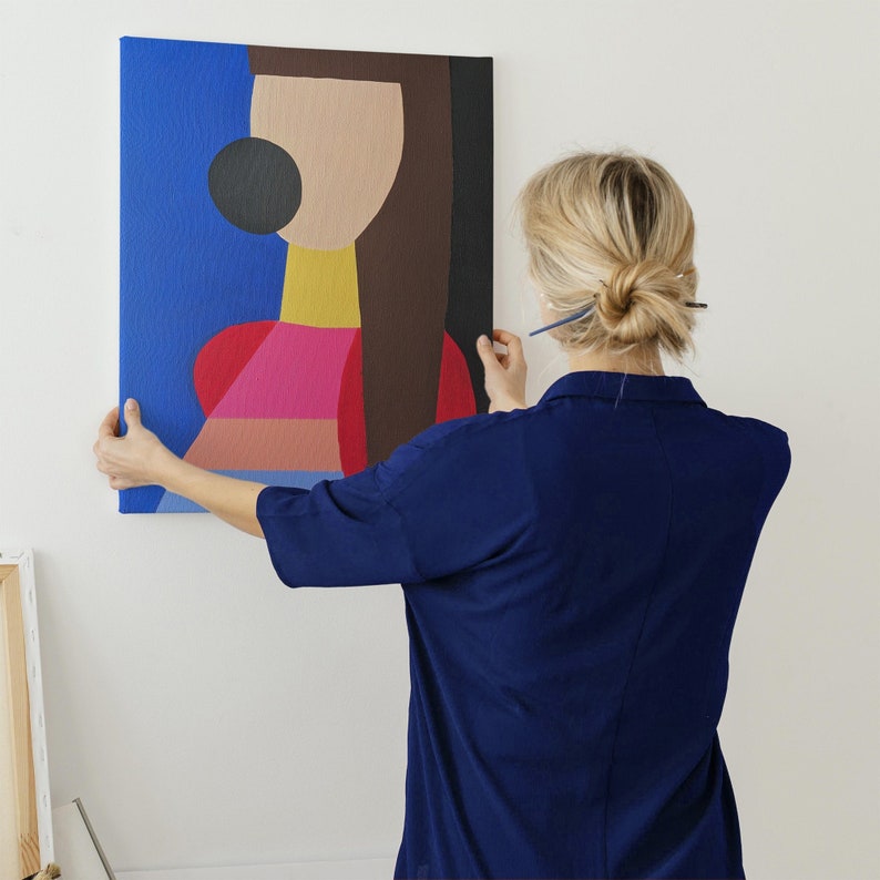 Tableau décoratif coloré moderne, Peinture minimaliste formes géométriques