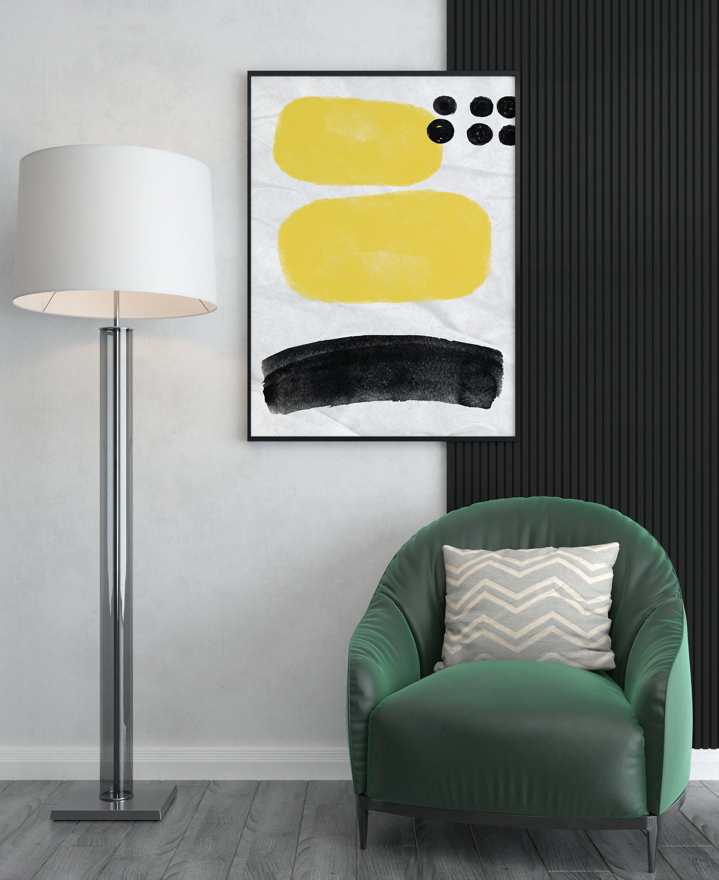 Jaune & Noir 2 - Poster Déco Tendance. Art Mural . Création Originale d'illustration Fait Main Desig