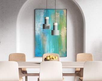 LAZULI - Tableau fait main pour décoration murale moderne bleu turquoise - Peinture sur toile grand format - Art mural abstrait contemporain