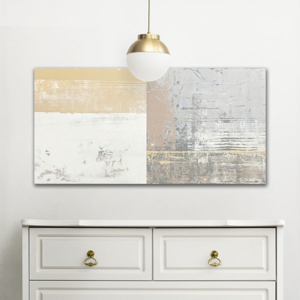 JAPANDI #2 - Grand tableau décoratif abstrait - Art mural salon moderne tendance scandinave - Couleurs claires blanc, beige, gris et or