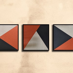 Tableau peinture abstraite carré rouge gris noir argent or