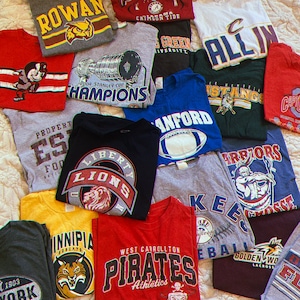 Mystery Sports Tee; College High School T-shirt Mystery Bundle; Football, Basketball, Soccer, Lacrosse Tee