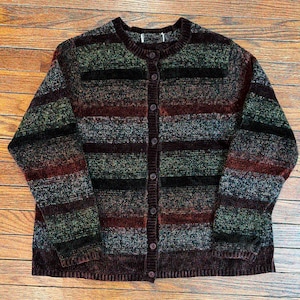 Vintage Style Knitted Cardigan Sweater Striped Multicolor Button Up