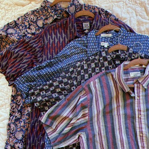 Mystery Vintage 90s Style Button Down Shirts, Artsy Funky Patterned Short Sleeve, Mystery Shirt Bundle