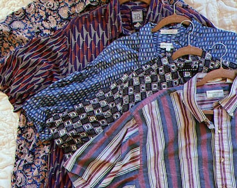 Mystery Vintage 90s Style Button Down Shirts, Artsy Funky Patterned Short Sleeve, Mystery Shirt Bundle